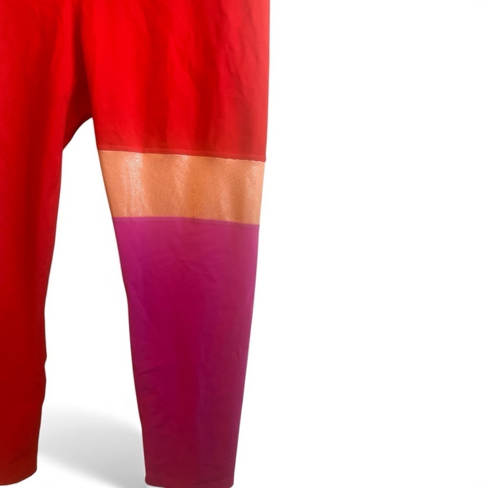 JoyLab Colorblock Leggings Size Large Red Orange Pink Flat Waistband Stretch - Picture 5 of 12